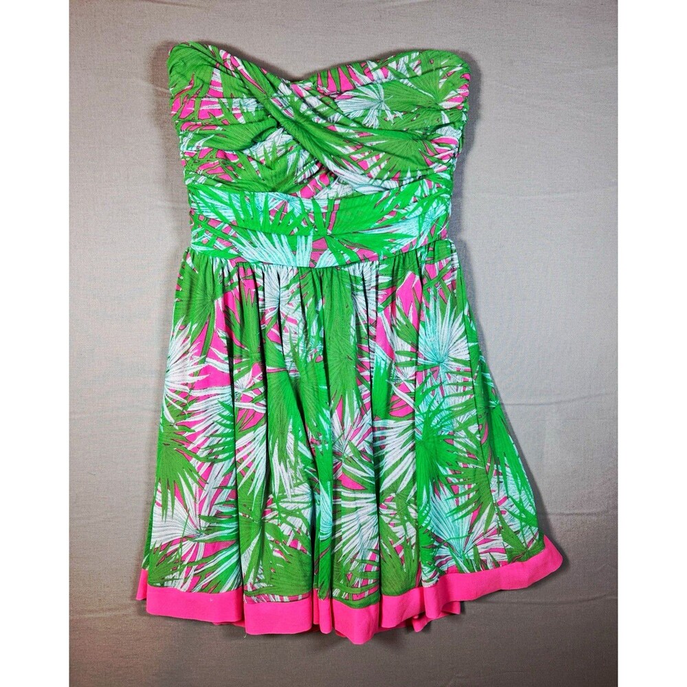 Juicy Couture Green Pink White Tropical Strapless Sweetheart Zip Dress Size S